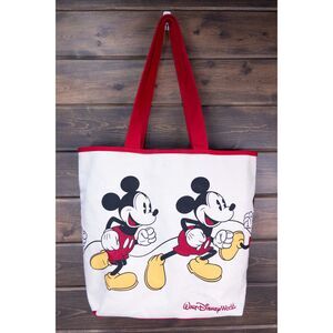 Disney Parks Walt Disney World Mickey Mouse Canvas Tote Bag Red White